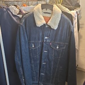 Levi's Dark Blue Denim Jacket with Cream Sherpa Collar